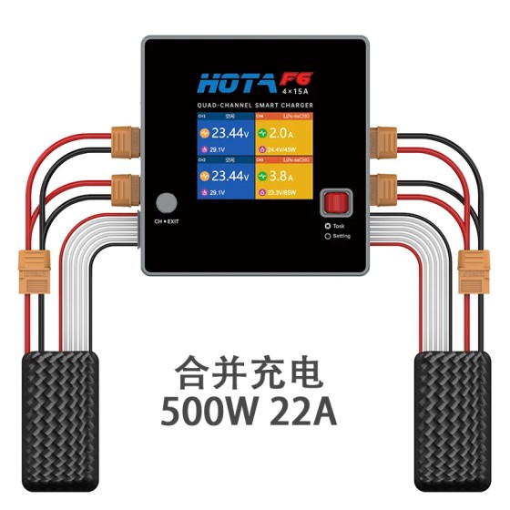 HOTA F6 QUAD-CHANNEL SMART Charger 10000W 4*15A for LiIon NiMH Battery With USB Type-C Charging